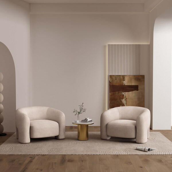 Manhattan Comfort Modern Sylvia Tweed Accent Chair in Gold Dust - Set of 2 2-AC070-GD - main